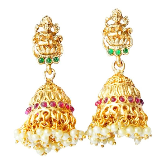 Temple Red-Green Jhumka Set