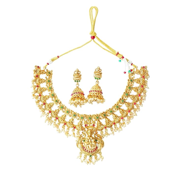 Temple Red-Green Jhumka Set
